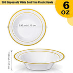 Jinei 300 Pieces Plastic Bowls with Gold Rim 6 oz Disposable Small Salad Plastic Candy Bowls for Dessert Salad Soup Wedding Catering Holidays Party Supplies
