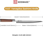 KEEMAKE Sashimi Knife Japanese - 10.5 inch Sushi Knife VG10 Stainless Steel Single Bevel Blade, Perfect Rosewood Handle Yanagiba knives