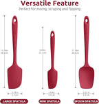 U-Taste Silicone Baking Spatula Set: 480ºF High Heat Resistant, Food Grade Flexible Rubber Kitchen Cooking Mixing Scraper, Food Grade Seamless Utensil for Nonstick Cookware Set of 3 (Red)