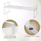 Hole Pattern Expandable Shelf Organizer,1Pack 8.1" Wide Easy to Assemble Cabinet Organizer Shelf, 16.5~27.1" Adjustable Height&Stackable Spice Organization for Cupboard, White