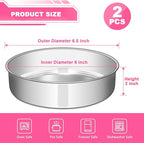 6 Inch Cake Pan Set of 2, Stainless Steel Round Layer Cake Baking Pans Tins, Non-Toxic & Healthy, Leak-proof & Easy Clean & Dishwasher Safe