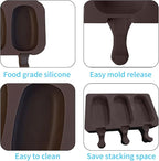 Popsicle Molds Set of 2, Ice Pop Molds Silicone, 3 Cavities Ice Cream Oval Cake Pop Mold with 100 Wooden Sticks for DIY Popsicle, Cake (Brown)
