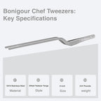8 Inch Precision Offset Tweezers, Kitchen Culinary Stainless Steel Tongs, Curved Kitchen Cooking Multi-function Chef Precision Tweezer Tongs for Plating, Food Decorating and ect (Silver)