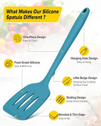 Pack of 2 Silicone Spatula Turners, Non Stick Slotted Kitchen Spatula Set, Heat Resistant BPA Free Kitchen Utensils, One-Piece Design, Suitable for Flipping Fish, Eggs, Steak, Pancakes(BLUE)