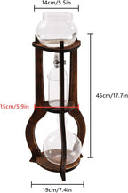 Cold Brew Drip Coffee Maker, 600ml/20.29 Ice Coffee Brewer Machine Cold-Drip Coffee Tower with Glass Container Wood Stand for Home Office