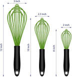 Dishwasher Safe Green Silicone Whisk, Sealed Waterproof Design Set of 3, Professional Kitchen Whisks for Cooking Non-Scratch, Silicone & Stainless Steel Whisk, Heat Resistant Balloon Egg Beater