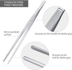 MSY BIGSUNNY Set of 2 Kitchen Tweezers Fine Tweezer Tongs 12 Inch Stainless Steel Food Tweezer, Precision Serrated Tips Food Tongs,Extra-Long Straight Tweezers