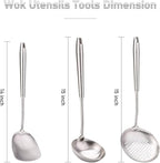 FJNATINH 4-Pieces 304 Stainless Steel Wok Spatula Set,Cooking Utensil Set,Soup Ladle Colander,Nonstick Kitchen Cooking Utensils Set with Spatula,Kitchenware Tools