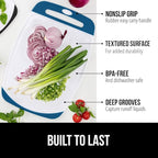 GORILLA GRIP BPA-Free Reversible Kitchen Cutting Board Set of 3, US Designed, Nonporous, Juice Grooves Catch Liquid, Slip Resistant Border, Dishwasher Safe, Durable Large Food Chopping Boards, Blue