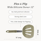 Starpack 'Flex & Flip' Flexible Silicone Turner Spatula (Wide) - High Heat Resistant Spatulas for Cooking Egg 600°F - Silicone Pancake Turner Spatula, LFGB Grade Non Stick Rubber Kitchen Utensils