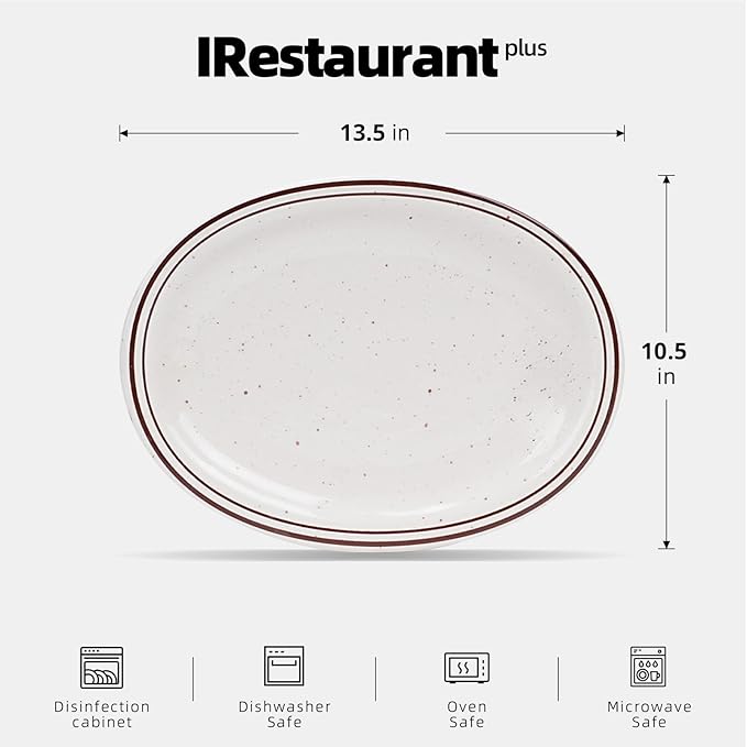 Stoneware Narrow Rim Brown Speckle, Oval Platter 13.5" x 10.5", Case of 12