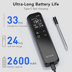 BFOUR WiFi Wireless Meat Thermometer with Standalone Base, 6 Precision Sensor, Waterproof and Heat Resistant, Intuitive Smart App, Bluetooth Meat Thermometer for Cooking, BBQ, Oven, Grill, Smoker