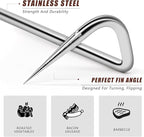 2Pcs Food Flipper Turner Hooks Stainless Steel BBQ Meat Hooks Cooking Barbecue Turners Hooks Grill Accessories with Handle for Grilling & Smoking