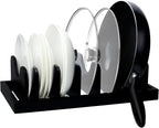 MinBoo Bamboo Pot Lid Organizer Pot Lid Holder, Pot and Pan Organizer Drawer Organizer for Pot Lids, Pans, Cutting Boards & Baking Sheets, Dinner Plates, Reusable Containers in Cabinet Storage,Black