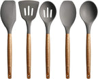 Kitchen Utensils Set, Silicone Cooking Utensils Set,Non-Stick Silicone Spatula Set with Natural Acacia Hard Wood Handle, 5 Piece, Upgraded Thickened Cookware