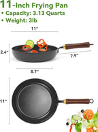 Carbon Steel Skillet, 11-Inch Nonstick Frying Pan, Stay-Cool Wooden Handle, Non Toxic, PTFE & PFOA Free Oven-Safe, Season-Free Enameled Carbon Steel Pan