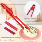 1Pcs Silicone Toaster Tong, 11.6 Inch Long Silicone Kitchen Tong for Toaster Cooking Utensil Bread Waffle Food Tweezer Red Toast Tong for Cooking Serving Bacon Salad Pickle Fruit Food, SATONBEYI