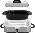 4-Quart Slow Cooker with Casserole Manual Warm Setting - Perfect Kitchen Small Appliance for Family Dinners, Dishwasher Safe Crock, Stainless Steel