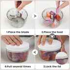 Manual Food Processor & Vegetable Chopper White - 2.3 Cup Mini Hand-Pull Cord Kitchen Chopper for Onion, Garlic, Vegetables with 3 Stainless Steel Blades