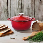 Trustmade 4.5 QT Cast Iron Dutch Oven, Enamel Coated Cookware Pot with Self Basting Lid for Home Baking, Braiser, Cooking, Red