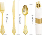 Liacere 400PCS Gold Plastic Silverware - Pre Rolled Napkins Disposable Gold Plastic Cutlery-Premium Quality Utensils-Includes 100Forks,100Knives,100Spoons,100Napkins&Wedding&Thanksgiving