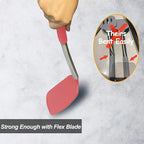 2 Pack Spatulas, Solid & Slotted Silicone Spatula Set, Stainless Steel Handle Coated with Silicone, Non Stick Turners, Heat Resistant Rubber Spatulas for Fish, Eggs, Pancakes, WOK, Red
