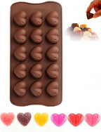 Silicone Chocolate Mold, Heart Shaped Cavities for Easy Release Treats 15 Cavity Candy Bar Gummy Molds for Valentine Baking, Pistachio, Candy, Snacks
