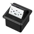 KYHSHJ USB Pop Up Floor Socket Kit with 2 * 20A Receptacle，4.8A 1 USB-A Ports &1 USB-C Port，Corrosive Resistant Hardware,Black