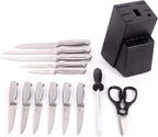 Oster Baldwyn 14 Piece Stainless Steel Cutting Kitchen Knife Cutlery Set with Swivel Block Holder and Knife Sharpener, Brushed Satin