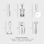 Public Goods Kitchen Tool Set | 6 Piece Kitchen Utensil Set | Includes Y-Peeler, Peeler, Bottle Opener, Wine Opener, Pizza Cutter, and Garlic Press | Plastic-Free, Dishwasher Safe Gadget Essentials