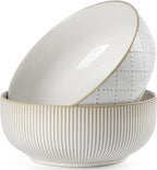 getstar Large Serving Bowls (8 inch & 60 fl oz), Ceramic Salad Bowl Set of 2, Microwave and Dishwasher Safe, Farmhouse Kitchen Decorative Bowls Set (Embossed Checks & Stripes)