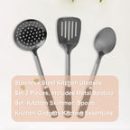 3-Piece Cooking Utensils Set Stainless Steel Large Serving Spoons Set Slotted Spoon Spatula Turner Skimmer Commercial and Residential Use Dishwasher Safe, Black