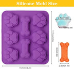 2 Pack Puppy Dog Paw and Bone Shaped 2 in 1 Silicone Molds, Reusable Non-Stick Ice Cube Trays & Candy Chocolate Molds for Homemade Dog Treats, Pudding & Baking Biscuit(Red Purple)