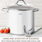HOMICHEF LARGE STOCK POT 24 Quart With Lid - Nickel Free Stainless Steel Cookware Stockpot 24 Quart - Healthy Cookware Polished Stockpots - Heavy Duty Induction Pot Soup Pot With Lid