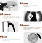 Stovetop Espresso Maker, 9Cup 450ML Stainless Steel Stovetop Italian Coffee Maker Transparent Glass Moka Pot, Coffee Maker Mocha Pot for Home Cafe Outdoor Office