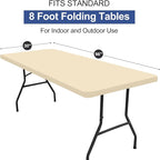 homing Rectangle Table Cloth Cover, Waterproof Polyester Elastic Fitted Tablecloth, Fits for 8 Foot Folding Tables, Washable Table Protector for Picnic, Camping, Outdoor (Champagne, 30" x 96")