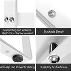 16.5-27’’L Expandable Cabinet Shelf Organizers, Stackable Metal Shelves Extender for Kitchen Countertop Storage, Adjustable Spices Shelves Rack Stand for Cupboard Pantry, White
