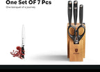 BRODARK Knife Set: 7 Piece Sharp Knife Set Without Steak Knives, Knives Set for Kitchen with German Stainless Steel & Ergonomic Handle, Acacia Wood Block with Built-in Sharpener, Ideal Gifts