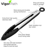 2-Pack of 9" (Small) & 12" (Large) Kitchen Tongs Set: Non-Stick Silicone-Stainless Steel Cooking Tongs, BPA Free, Heat Resistant (480°F) - Non-Slip Grip & Locking Metal Food Tongs (Black)
