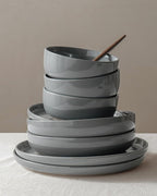 Famiware Milkyway Plates and Bowls Set, 18 Pieces Dinnerware Sets, Dishes Set for 6, Dark Gray