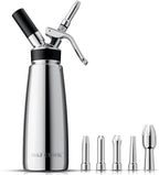 OSJCOOK Whipped Cream Dispenser Stainless Steel Cream Whipper Mirror Finish,500 mL/1 Pint Professional Cream Maker,5 Various Stainless Decorating Nozzles,1 Cleaning Brush,N2O Chargers NOT included