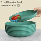 Wrova Wheat Straw Plates - 9 Inch Unbreakable Dinner Plates Set of 8 - Dishwasher & Microwave Safe Plastic Plates Reusable for Kitchen and Camping (Green)