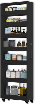 7-Tier Slim Storage Cart, Wooden Rolling Pantry Cabinet with Wheels, Narrow Shelf Organizer for Kitchen, Bakers Rack, Dining Room, Closet, Small Spaces Dark Walnut 47.2" H*5.9" W*16.9" D