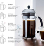Bodum 34oz Chambord French Press Coffee Maker, High-Heat Borosilicate Glass, Stainless Steel, White – Made in Portugal