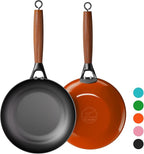 YUTANN 10 Inch Nonstick Cast Iron Pan - Pre-Seasoned Skillet with Oil-Saving Diamond Textured, Removable Acacia Wood Handle, Compatible with All Stovetops & Oven