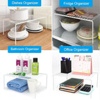 iPEGTOP Kitchen Cabinet Storage Shelf Rack, Set of 2 Large (15.7 x 9.4 Inch) Rustproof Metal Wire Shelves Spice Shelf Rack Cupboard Organizer for Pantries Countertops Utensils Organization, White