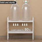 2Pack Expandable Cabinet Countertop Shelves 16.5-27’’L, Adjustable Metal Spice Rack Organizer, Stackable Kitchen Counter Storage Shelves Organizers for Cabinet Organization, White