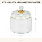 MACKENZIE-CHILDS Sterling Check Kitchen Canister, Decorative Gray-and-White Glass Storage Jar with Lid, Medium