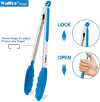 Walfos Kitchen Tongs - 7" 9" and 12" Heat Resistant Food tongs, Thickened Stainless Steel and BPA Free Silicone Tips, Great for Cooking, Grilling, Turning, Dishwasher safe(3 blue silicone tongs)