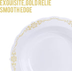 DaYammi 50 Pack Plastic Bowls with Gold Rim, 12oz Disposable Soup Bowls, Heavy Duty Dinner Bowls for Weddings, Parties, Dinners, Catering and Everyday Use